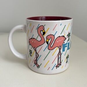 Vintage 1980’s Pink Flamingo Florida Ceramic Coffee Mug Cup tropical birds palms